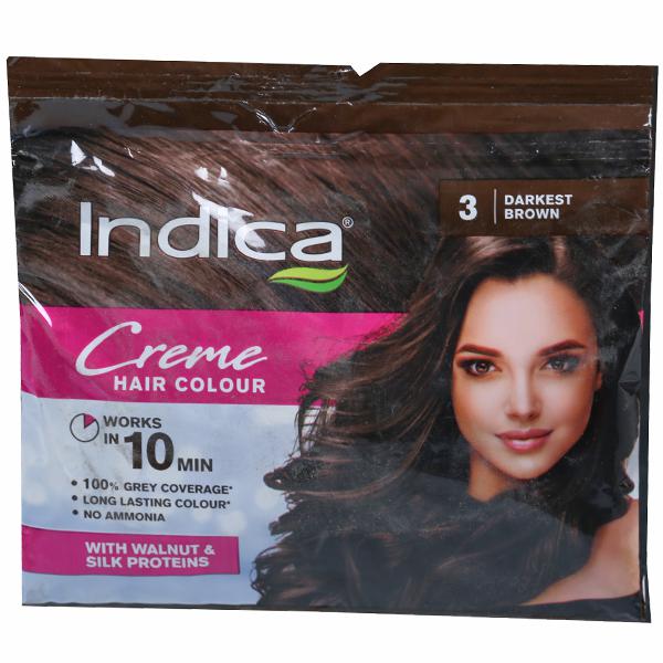 Buy Indica 10 Minutes Creme Hair Colour 3 Darkest Brown 40 ml Online at  Best price in India | Flipkart Health+