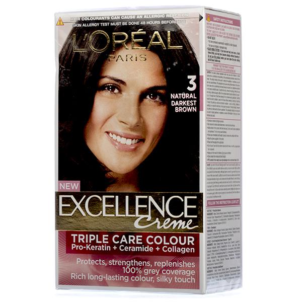 Buy Loreal Paris Excellence Creme Hair Colour 3 Natural Darkest Brown (100  g + 72 ml) Online at Best price in India | Flipkart Health+