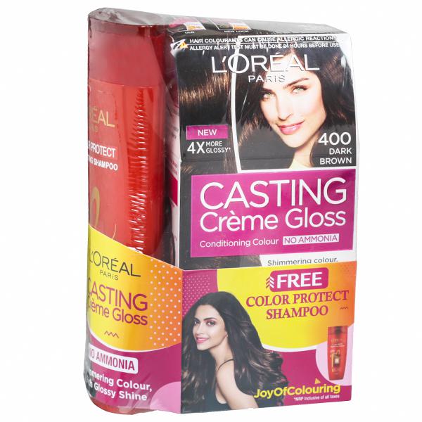 Buy Loreal Paris Casting Creme Gloss Conditioning Hair Colour 400 Dark  Brown (Free Lrl Prs Shmp 175 ml) ( g + 72 ml) Online at Best price in  India | Flipkart Health+