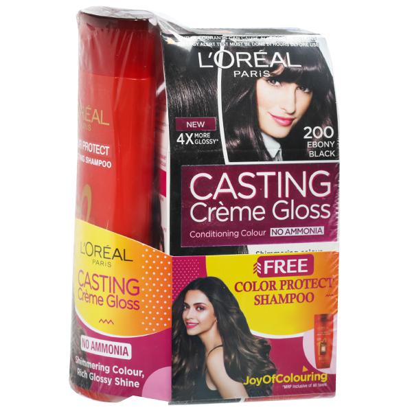 Buy Loreal Paris Casting Creme Gloss Conditioning Hair Colour 200 Ebony  Black (Free Lrl Prs Shmp 175 ml) ( g + 72 ml) Online at Best price in  India | Flipkart Health+