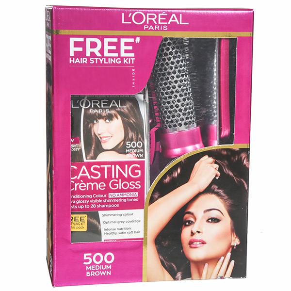 Buy Loreal Paris Casting Creme Gloss Conditioning Hair Colour 500 Medium  Brown (Free Hair Styling Kit) ( g + 72 ml) Online at Best price in  India | Flipkart Health+