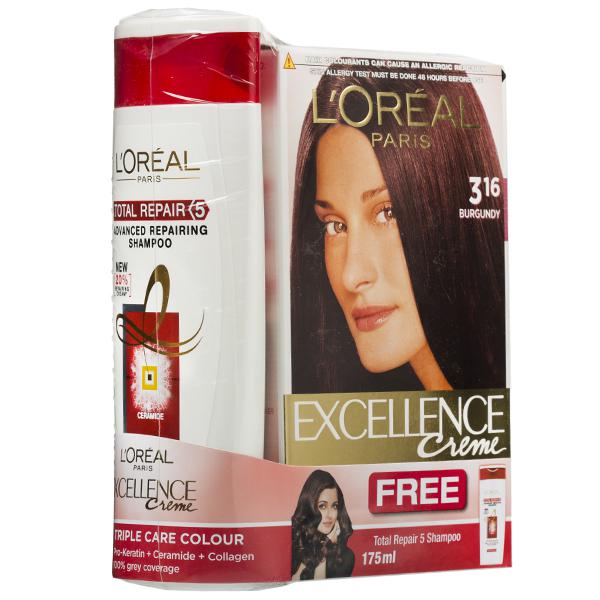 Buy Loreal Paris Excellence Creme Hair Colour  Burgundy (Free Loreal  Paris Shampoo 175 ml) (100 g + 72 ml) Online at Best price in India |  Flipkart Health+