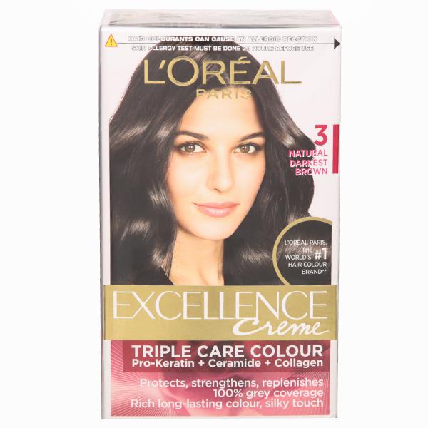 Buy Loreal Paris Excellence Creme Hair Colour 3 Natural Darkest Brown  xxxxxx (100 g + 72 ml) Online at Best price in India | Flipkart Health+