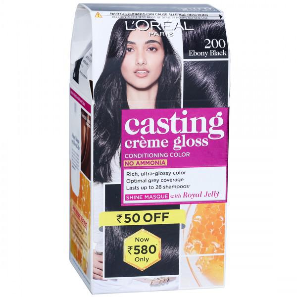 Buy Loreal Paris Casting Creme Gloss Conditioning Hair Color 200 Ebony Black  (Rs 50 off) ( g + 72 ml) Online at Best price in India | Flipkart  Health+