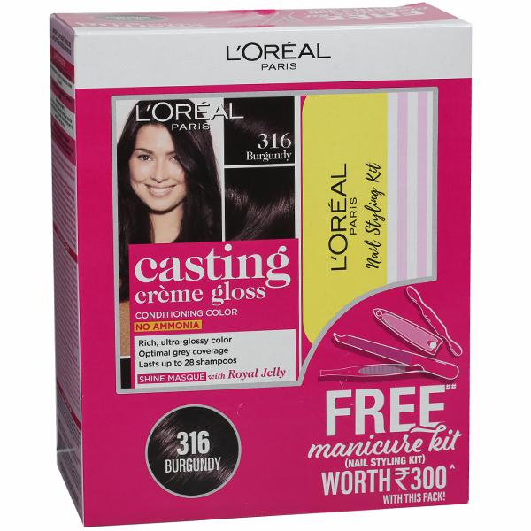 Buy Loreal Paris Casting Creme Gloss Conditioning Hair Color 316 Burgundy  (Free Manicure Kit) ( g + 72 ml) Online at Best price in India |  Flipkart Health+
