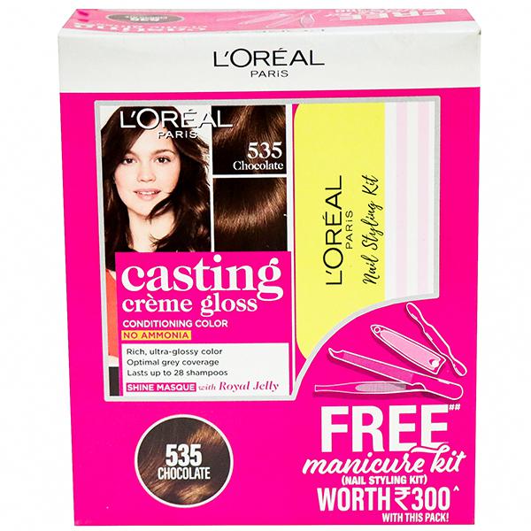 Buy Loreal Paris Casting Creme Gloss Conditioning Hair Colour 535 Chocolate  (Free Nail Styling Kit) ( g + 72 ml) Online at Best price in India |  Flipkart Health+