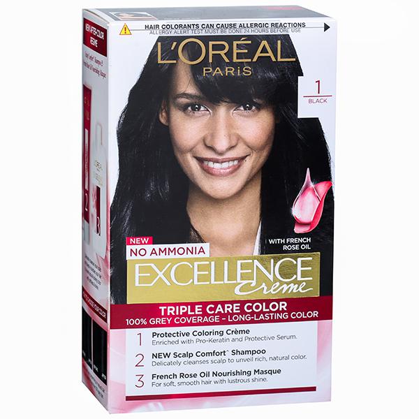 Buy Loreal Paris Excellence Creme Hair Colour 1 Black (100 g + 72 ml)  Online at Best price in India | Flipkart Health+
