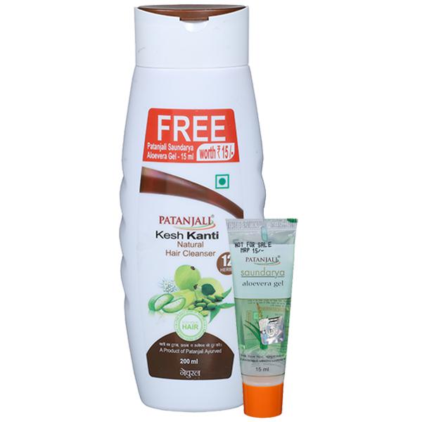 Buy Patanjali Kesh Kanti Natural Hair Cleanser (Free Patanjali Suandarya  Aloevera Gel 15 ml) 200 ml Online at Best price in India | Flipkart Health+