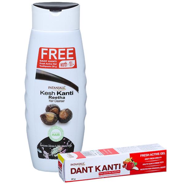 Buy Patanjali Kesh Kanti Reetha Hair Cleanser (Free Dant Kanti Fresh Active  Gel Toothpaste 20 g) 200 ml Online at Best price in India | Flipkart Health+