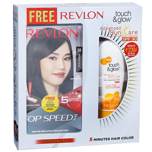 Buy Revlon Top Speed Hair Color Brownish Black68 (Free Revlon Touch & Glow  Spf 30 Sun Care Lotion 50 ml) (40 g + 40 g + 15 ml) Online at Best price in  India | Flipkart Health+