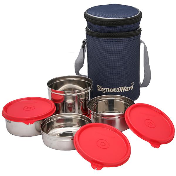 signoraware steel lunch box with bag