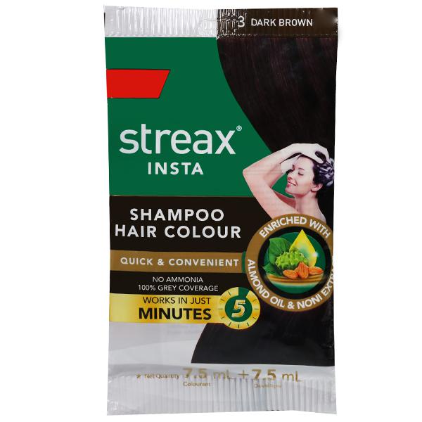 Buy Streax Insta Shampoo Hair Colour 3 Dark Brown 15 Ml Online Sastasundar Com