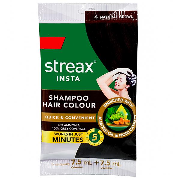 Buy Streax Insta Shampoo Hair Colour 4 Natural Brown ( ml +  ml)  Online at Best price in India | Flipkart Health+
